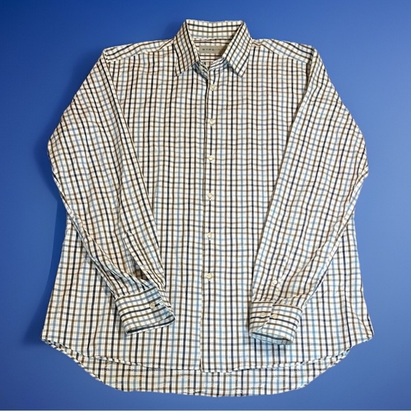 Etro Italy Designer Men's Plaid Button Down with subtle Paisley print sz 45 - Picture 1 of 8